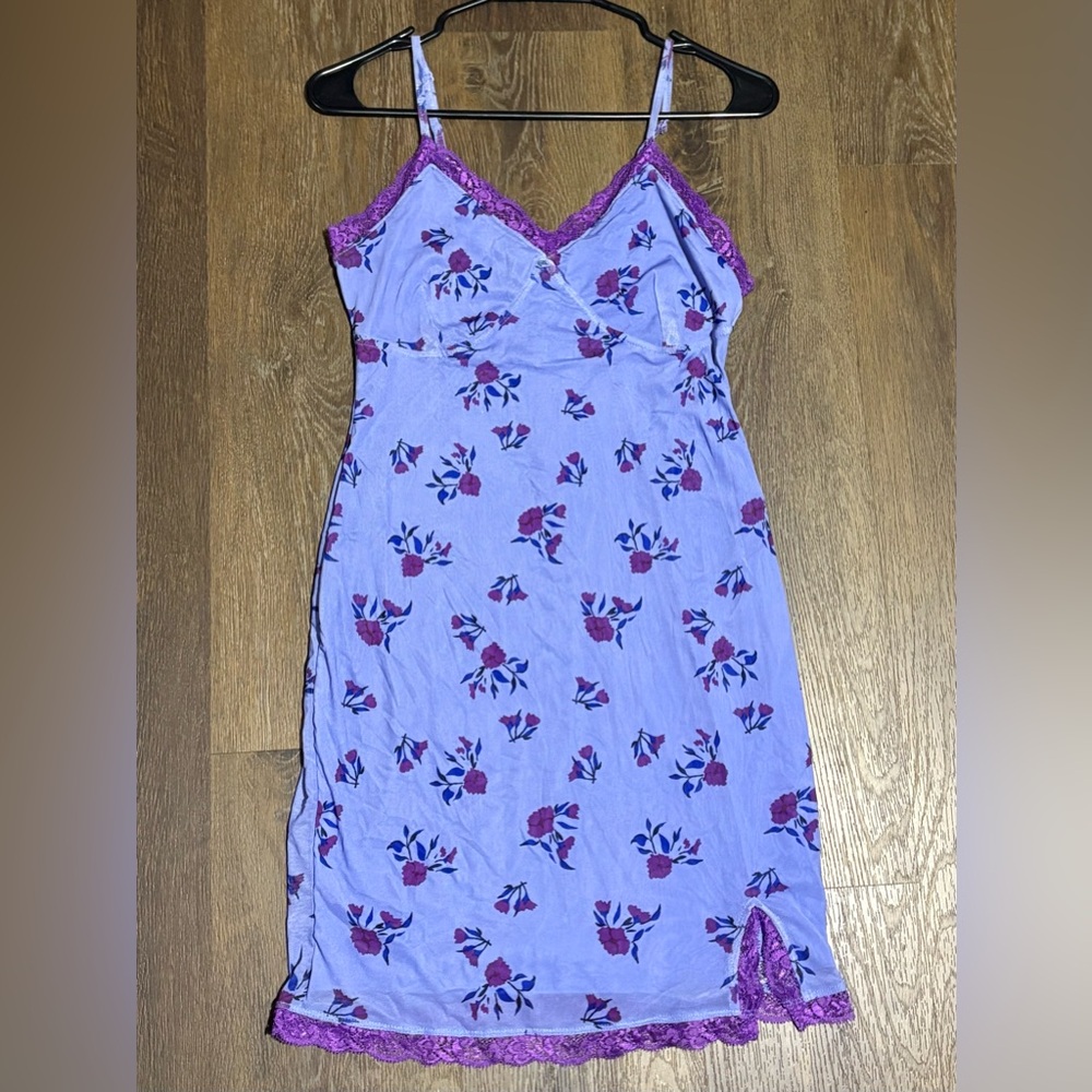 Wild Fable Purple and Blue Floral Dress with Lace Trim Size S